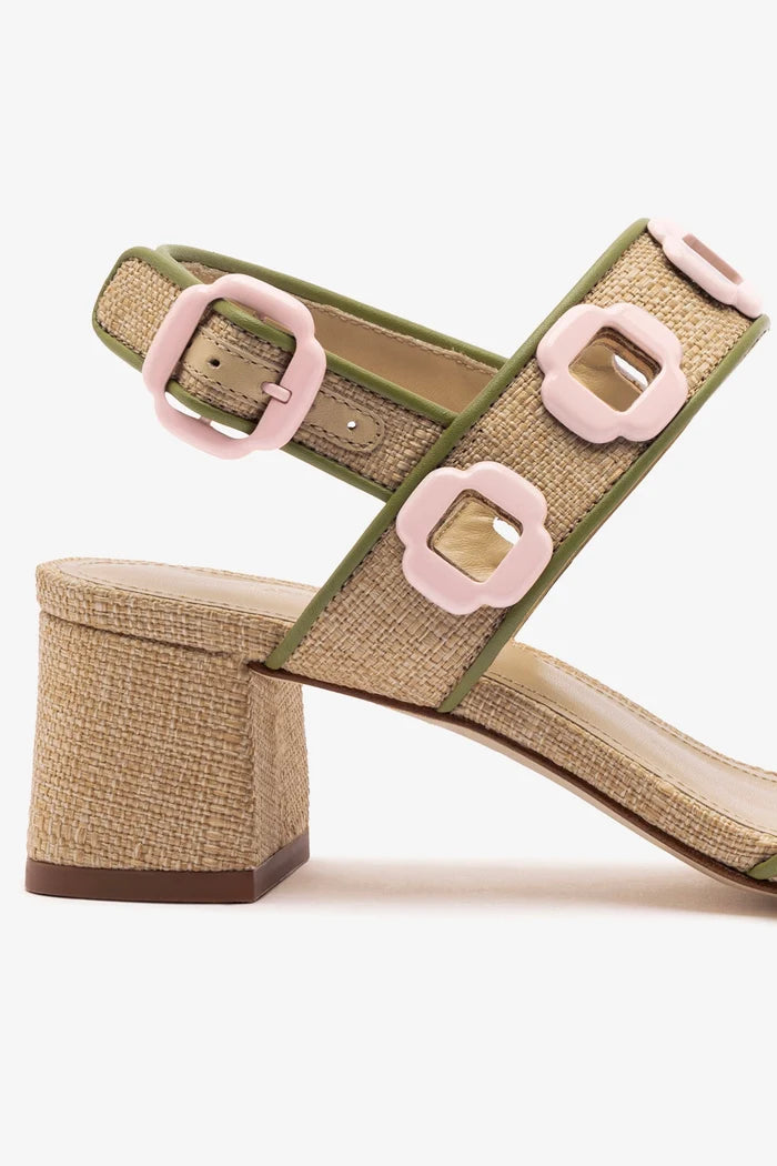 Milan Sandal In Beige Raffia and Seaweed Leather Sandal Larroudé
