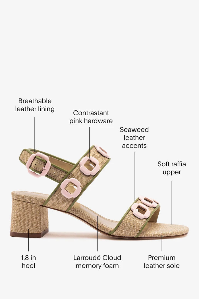 Milan Sandal In Beige Raffia and Seaweed Leather Sandal Larroudé