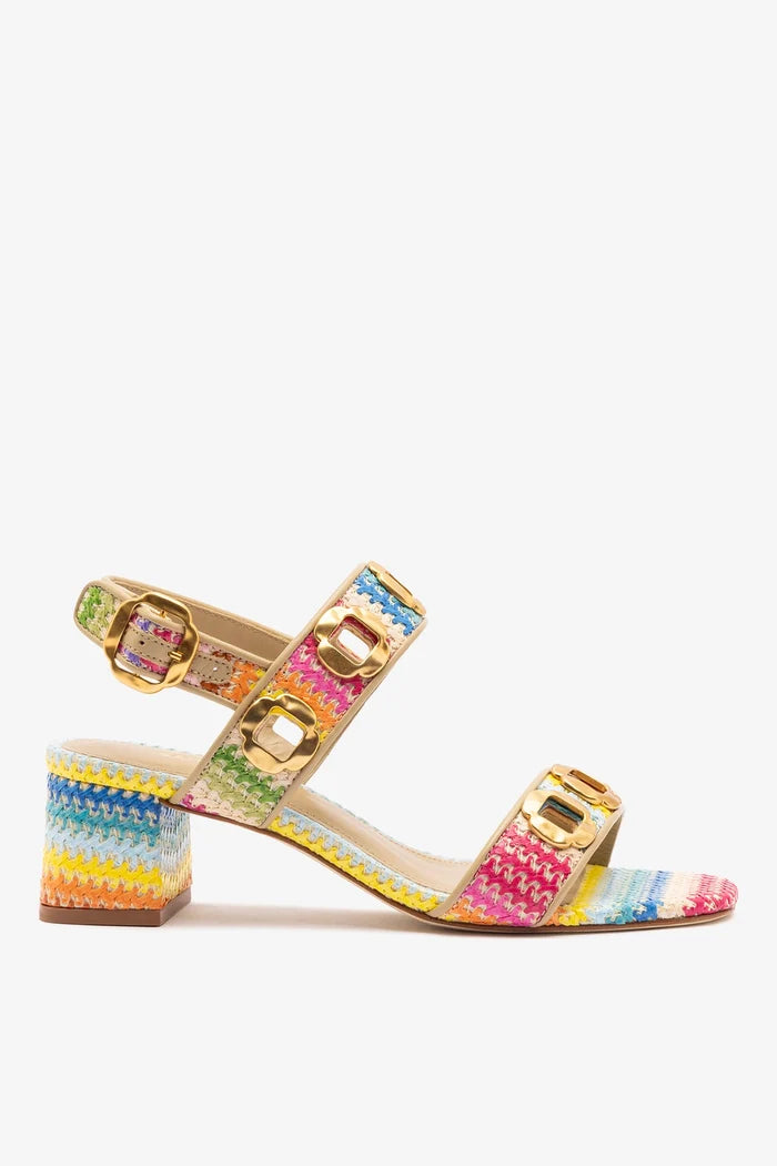 Milan Sandal In Rainbow Raffia and Beige Leather Sandal Larroudé