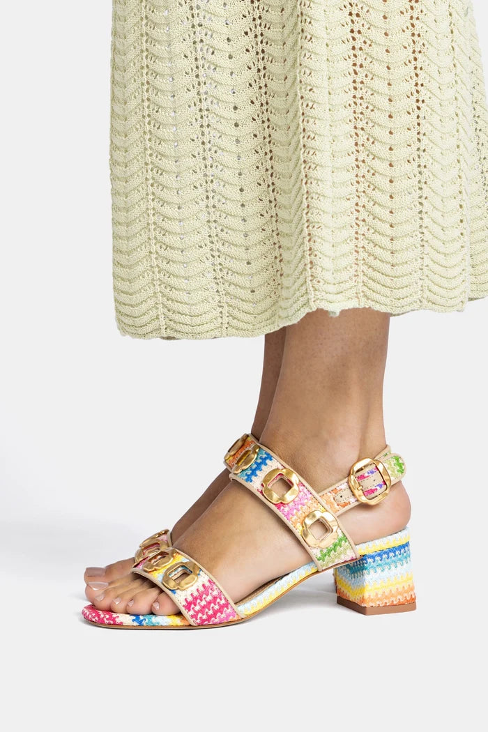 Milan Sandal In Rainbow Raffia and Beige Leather Sandal Larroudé
