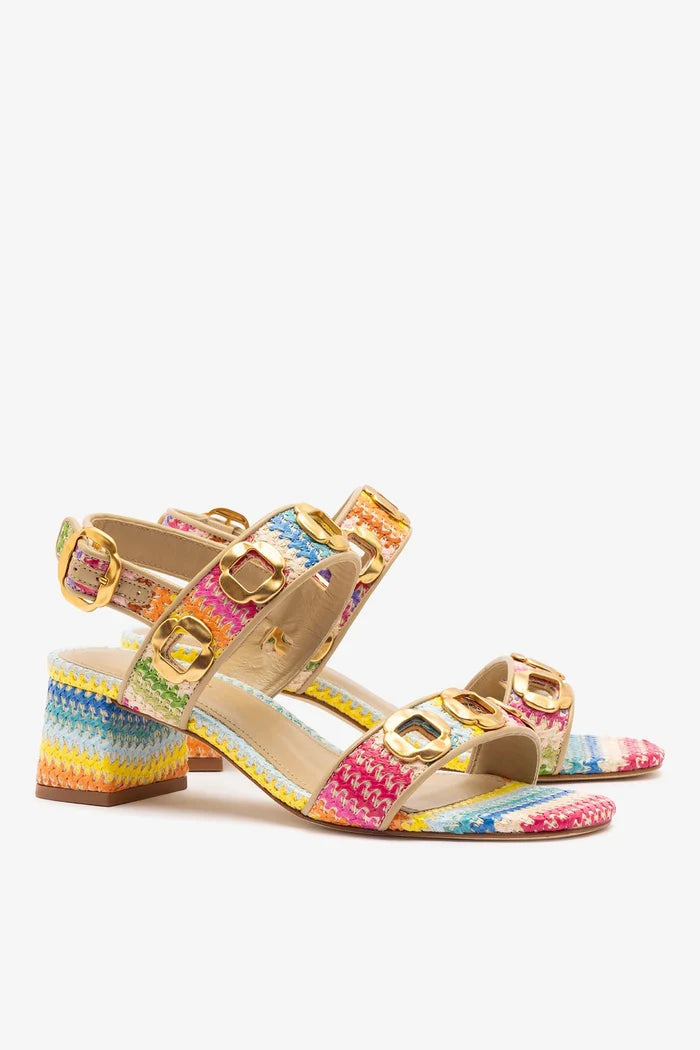 Milan Sandal In Rainbow Raffia and Beige Leather Sandal Larroudé