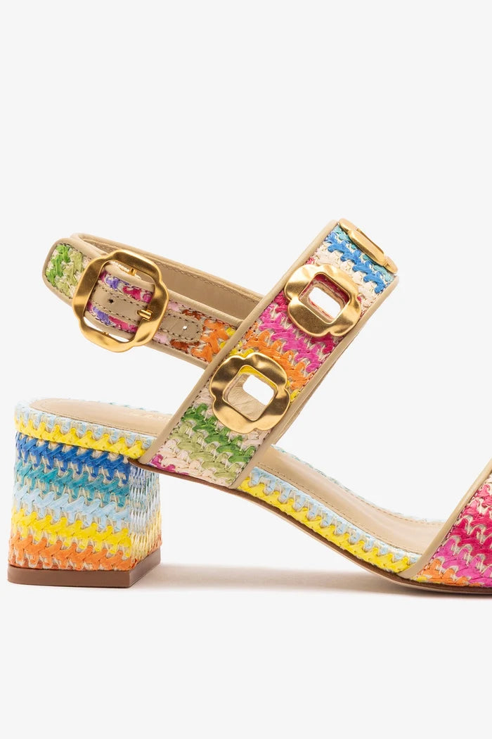 Milan Sandal In Rainbow Raffia and Beige Leather Sandal Larroudé