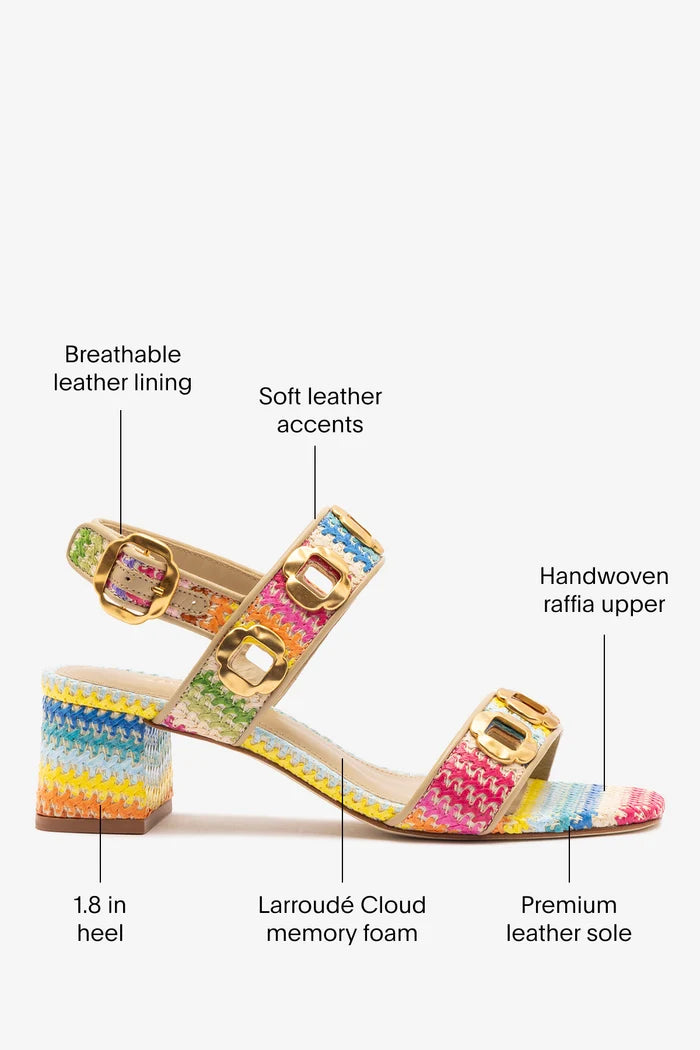 Milan Sandal In Rainbow Raffia and Beige Leather Sandal Larroudé