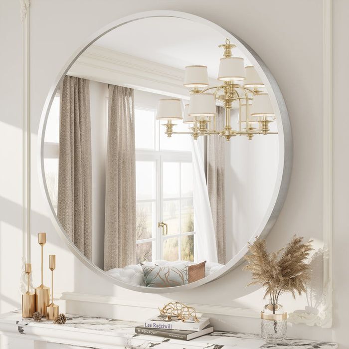 Miroir mural en alliage d'aluminium Hermien (rond, nickel brossé, 40 po)