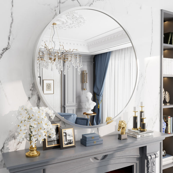 Miroir mural en alliage d'aluminium Hermien (rond, nickel brossé, 40 po)