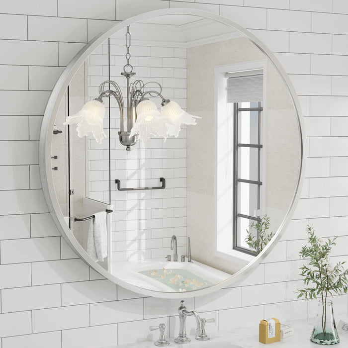 Miroir mural en alliage d'aluminium Hermien (rond, nickel brossé, 40 po)