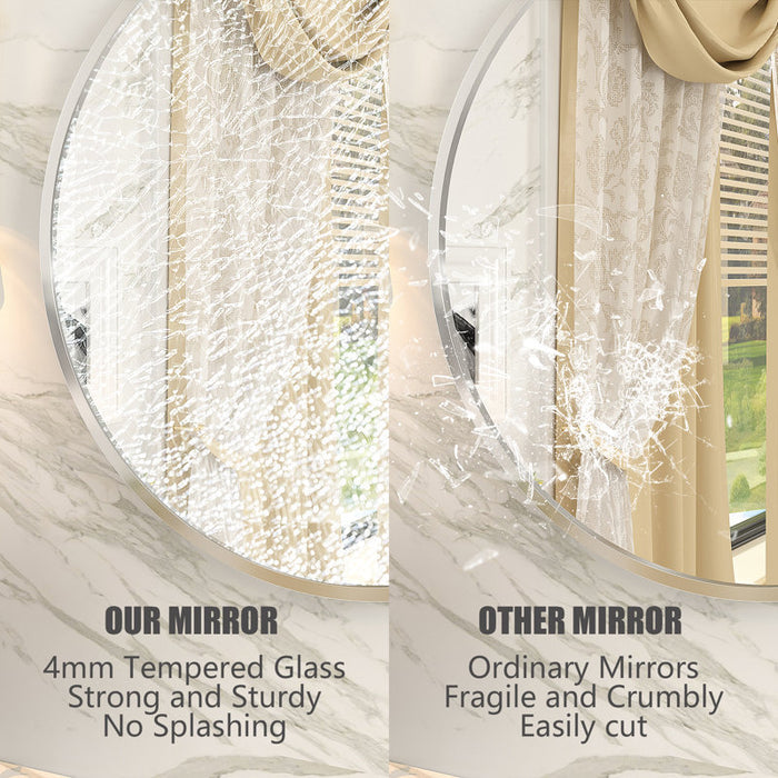 Miroir mural en alliage d'aluminium Hermien (rond, nickel brossé, 40 po)