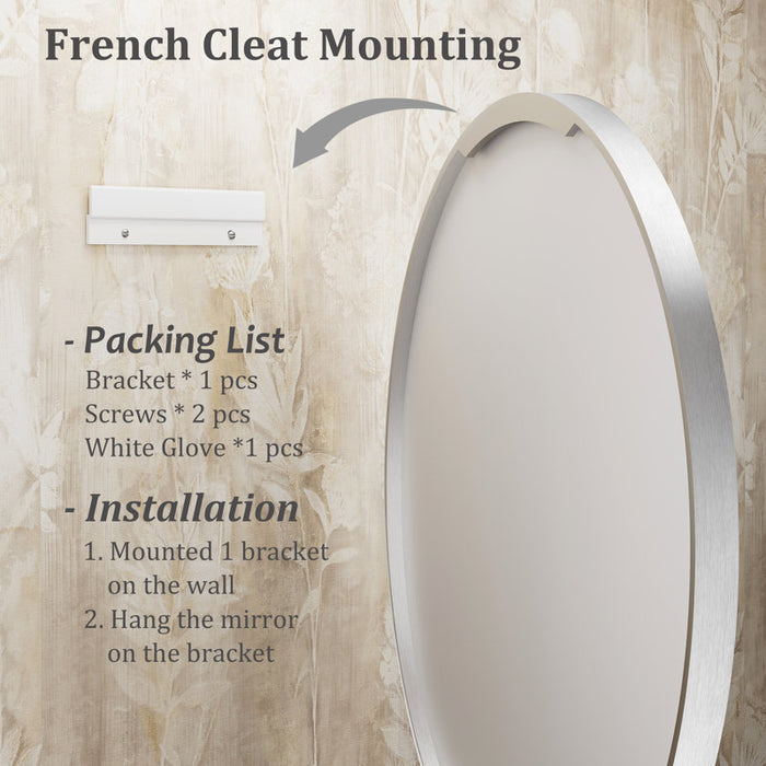 Miroir mural en alliage d'aluminium Hermien (rond, nickel brossé, 40 po)