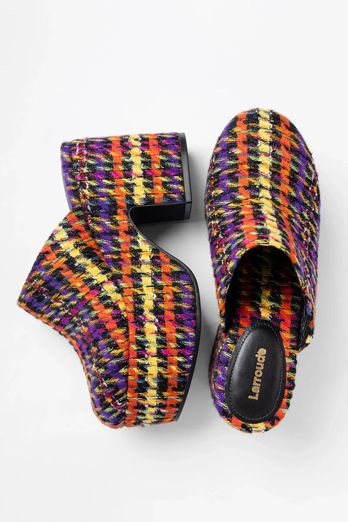 Miso Platform Clog Multicolor Printed Tweed Clog Larroudé