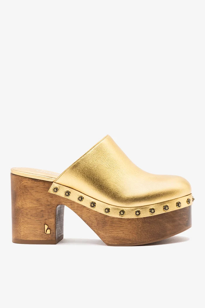 Miso Wooden Platform Clog Gold Leather Clog Larroudé