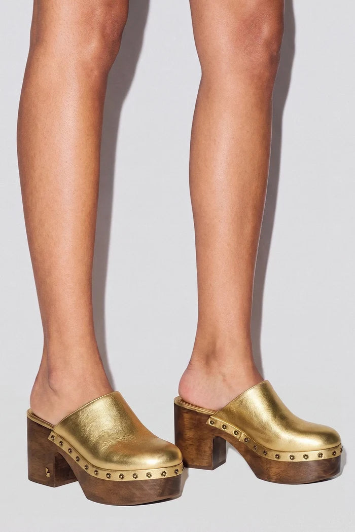 Miso Wooden Platform Clog Gold Leather Clog Larroudé
