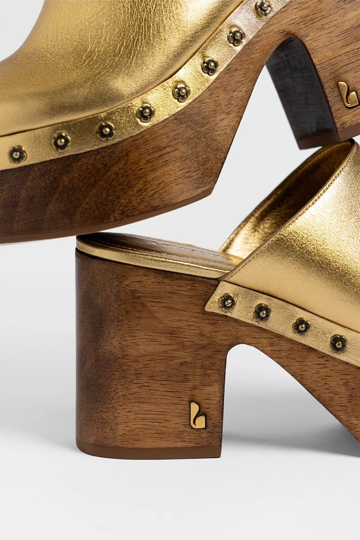 Miso Wooden Platform Clog Gold Leather Clog Larroudé