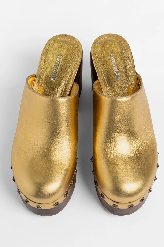 Miso Wooden Platform Clog Gold Leather Clog Larroudé