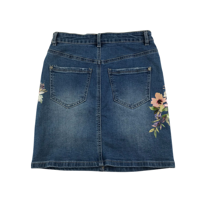 Missguided skirt women's size UK 6 blue denim with floral prints