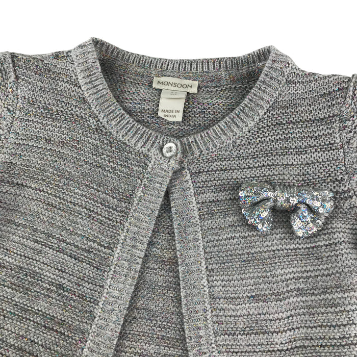 Monsoon 5-6 years grey bolero sequin bowtie cardigan