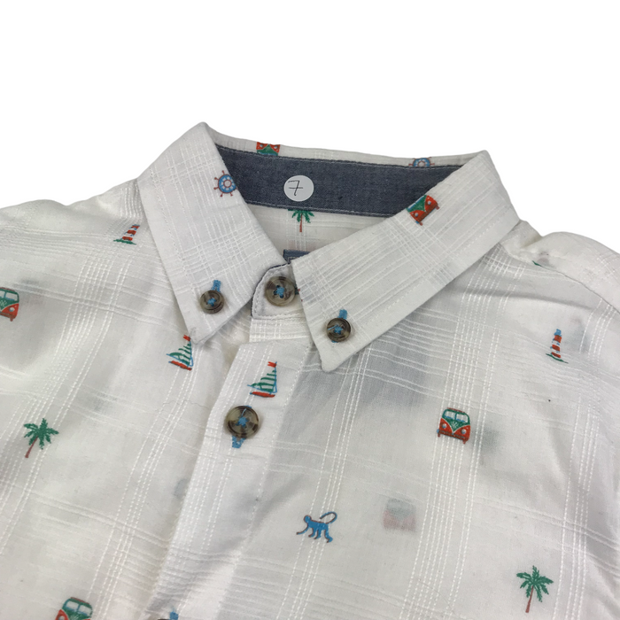 Monsoon 7 years white holiday printed shirt