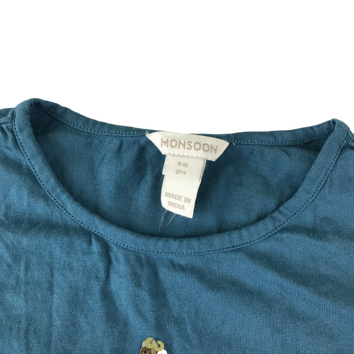 Monsoon festive dress 9-10 teal blue sequin Christmas details and mesh skirt