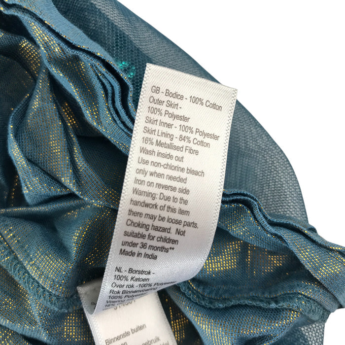 Monsoon festive dress 9-10 teal blue sequin Christmas details and mesh skirt