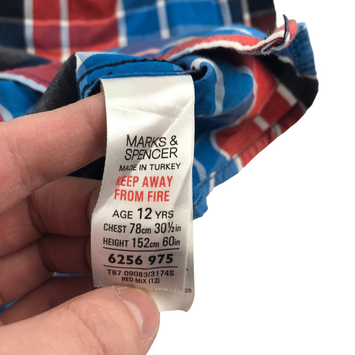 M&S 12 years red blue checked buttoned shirt