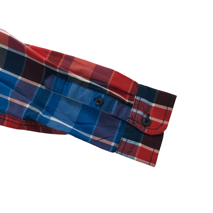 M&S 12 years red blue checked buttoned shirt