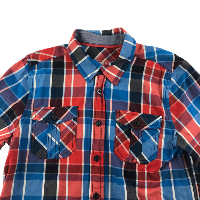 M&S 12 years red blue checked buttoned shirt