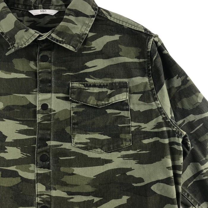M&S 13 years khaki green camouflague print buttoned shirt