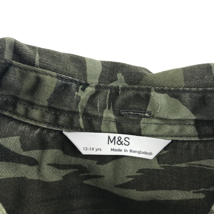 M&S 13 years khaki green camouflague print buttoned shirt
