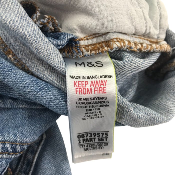 M&S 5-6 years blue denim sequin dragonfly dungaree shorts