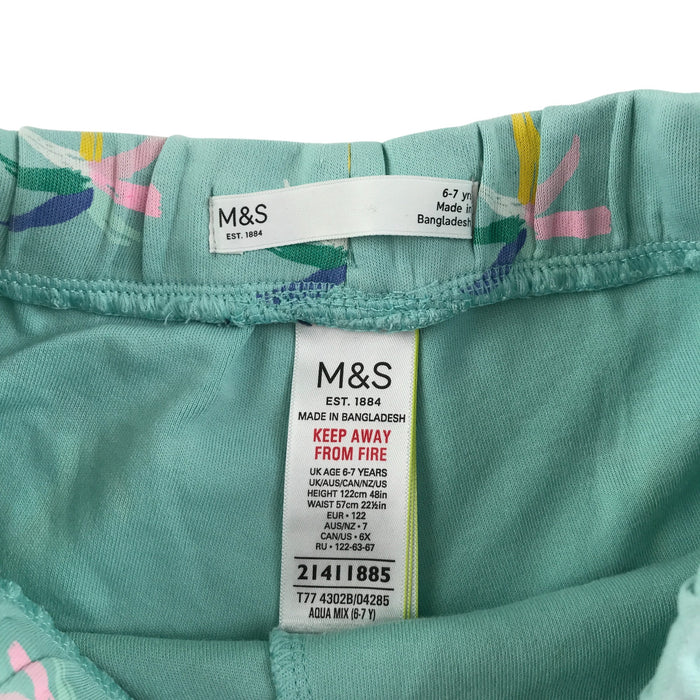 M&S 6-7 years blue palm tree print jersey cotton shorts