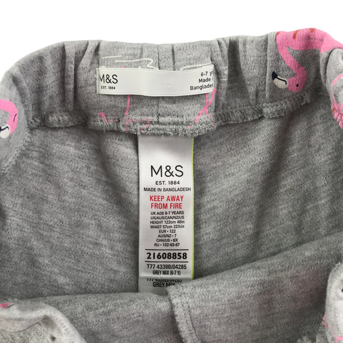 M&S 6-7 years grey flamingo print cotton shorts