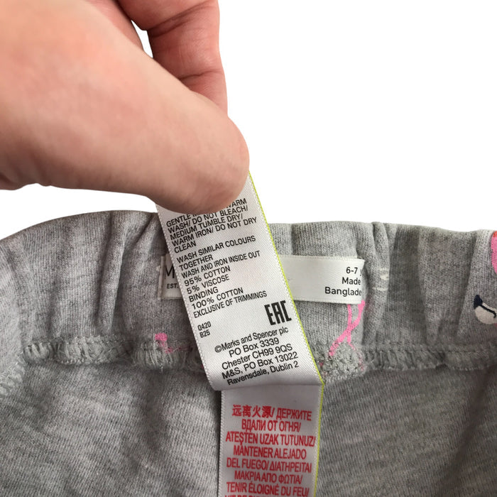 M&S 6-7 years grey flamingo print cotton shorts