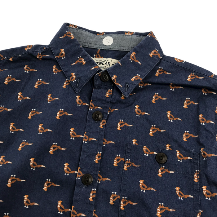 M&S 7 years navy blue pheasant pattern long sleeve shirt
