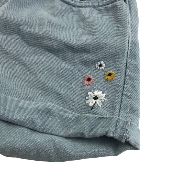 M&S 8-9 years blue denim floral embroidery cotton shorts