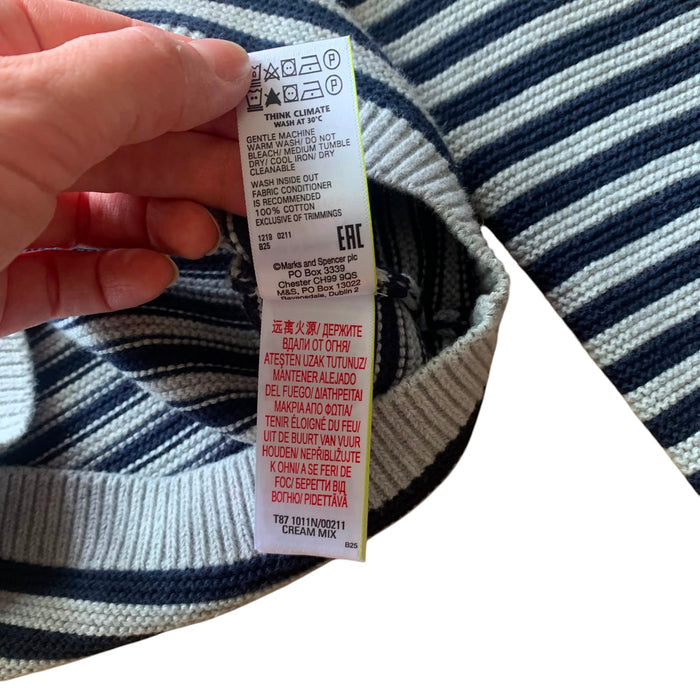 M&S 8-9 years jumper grey navy red stripy cotton