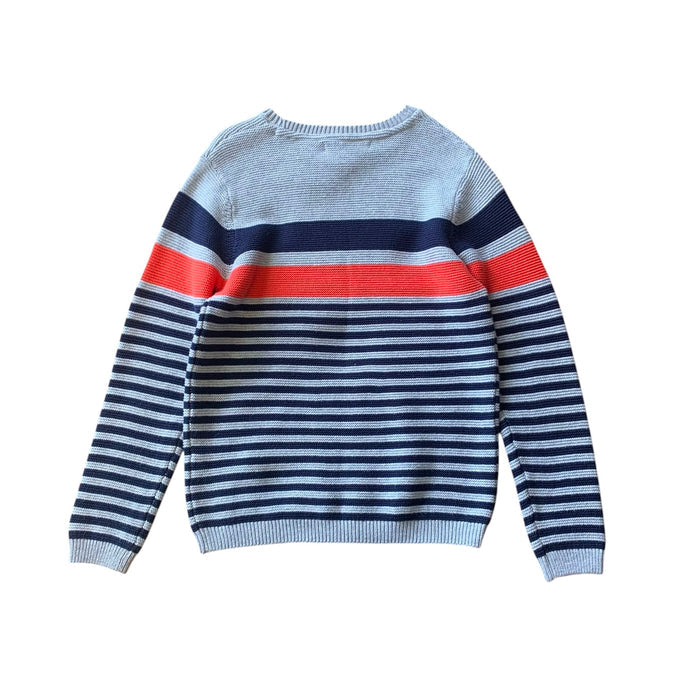 M&S 8-9 years jumper grey navy red stripy cotton