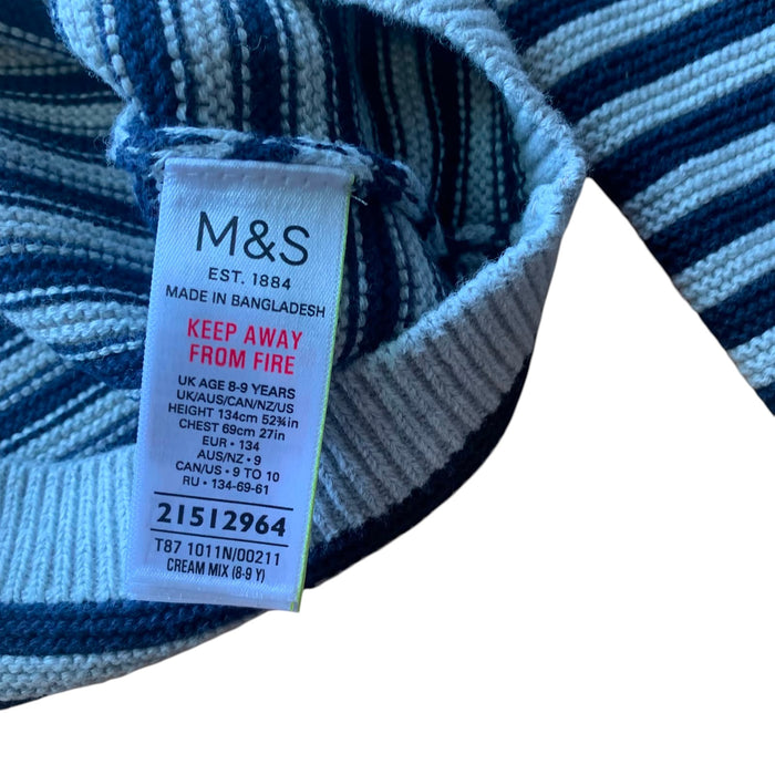 M&S 8-9 years jumper grey navy red stripy cotton