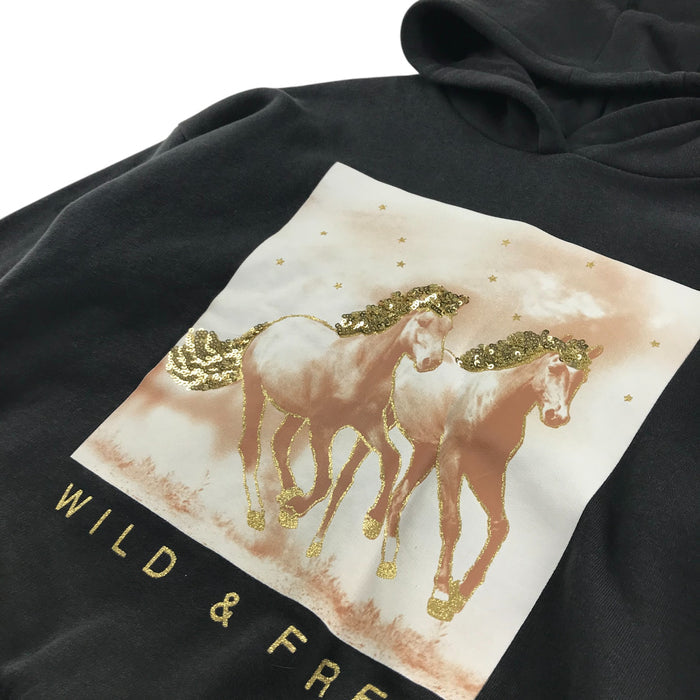 M&S 9-10 years black horse print with sequin hoodie