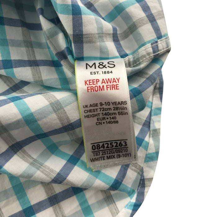 M&S 9-10 years blue and white checked cotton shirt