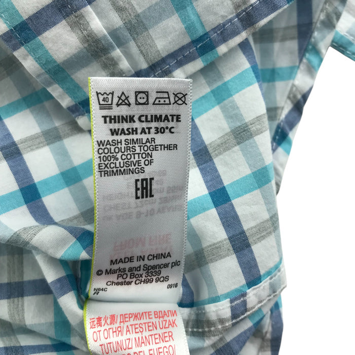 M&S 9-10 years blue and white checked cotton shirt