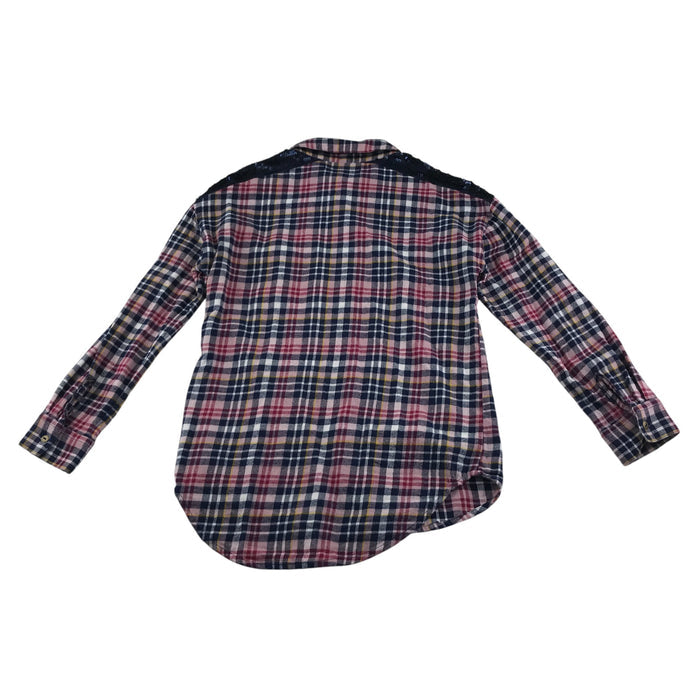 M&S 9-10 years pink multicolour sequin checked buttoned cotton shirt
