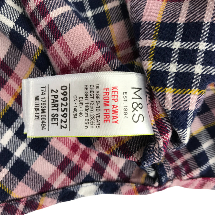M&S 9-10 years pink multicolour sequin checked buttoned cotton shirt