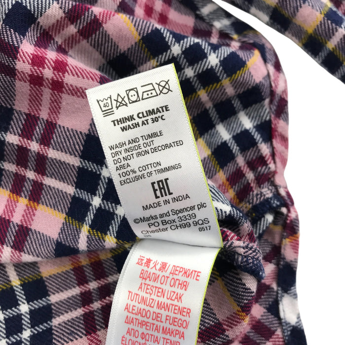 M&S 9-10 years pink multicolour sequin checked buttoned cotton shirt