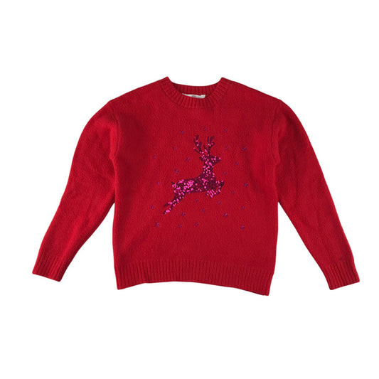 M&S festive jumper 9-10 years red requin reindeer long sleeve pullover
