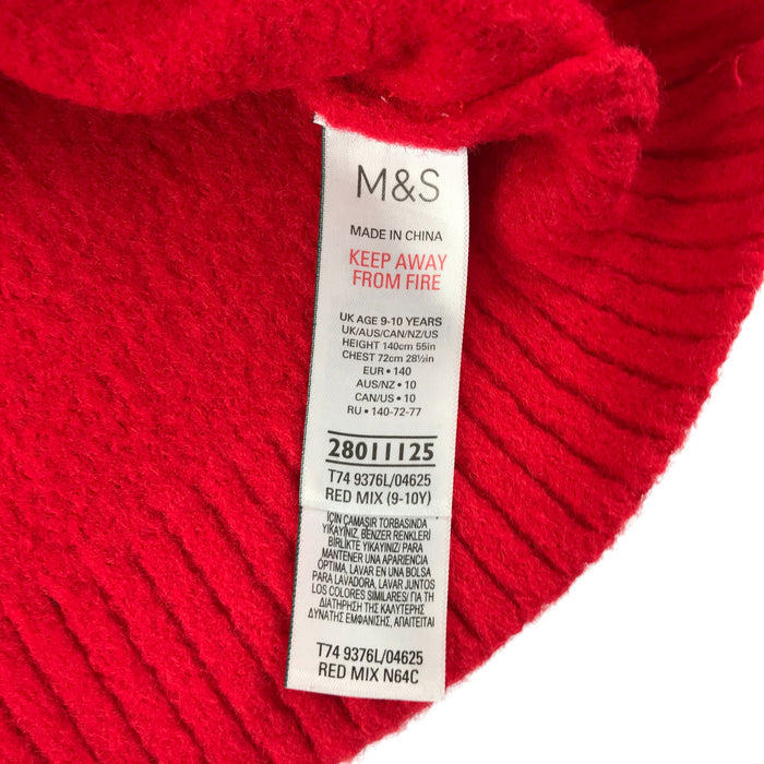M&S festive jumper 9-10 years red requin reindeer long sleeve pullover