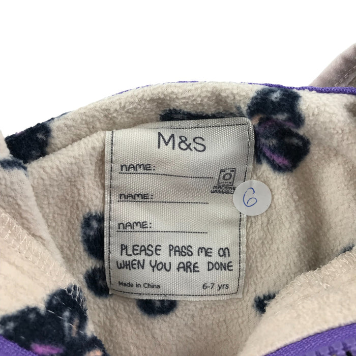 M&S Fleece Age 6 Light Cream White Purple Butterfly Print Pattern