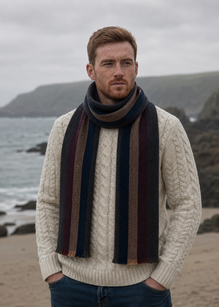 Mucros Donegal Wool Scarf - Mustard Navy | Made in Ireland