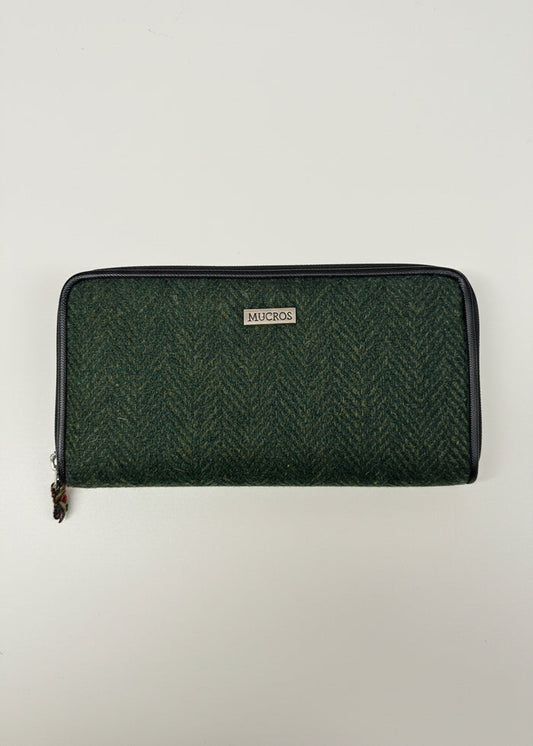 Mucros Tweed Wallet | Green Herringbone