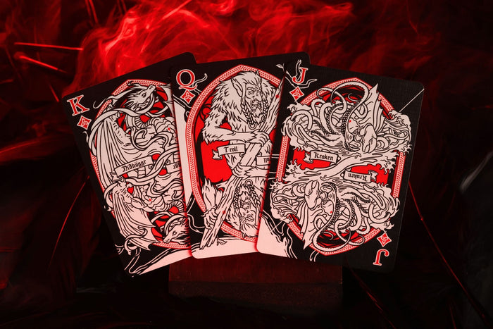 MYTHIC edition Wrath of Darkness cards with intricate designs on a dark background, featuring text about product variation and color scheme.