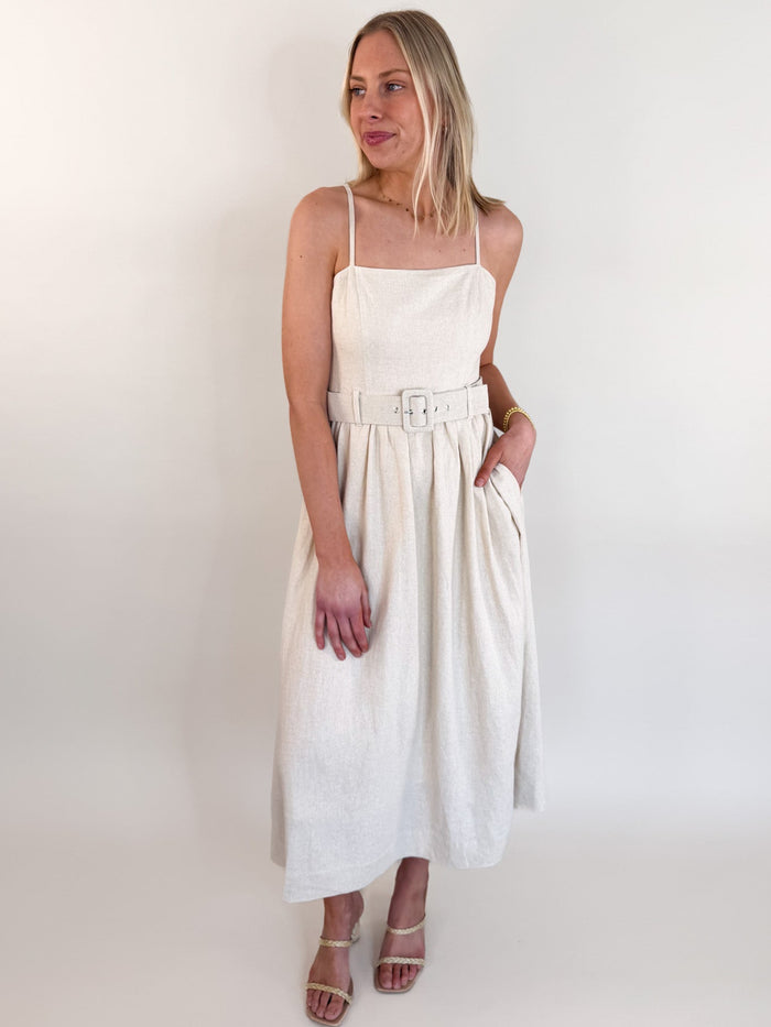 Napoli Linen Belted Midi Dress