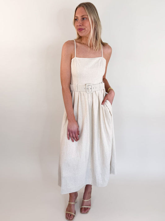 Napoli Linen Belted Midi Dress